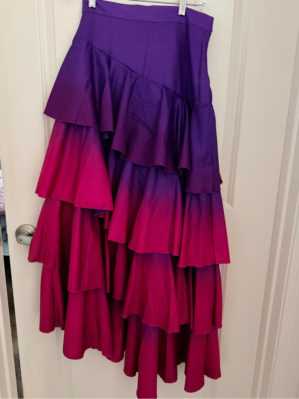 Tiered Ombre Ruffle Maxi Skirt - Purple to Magenta